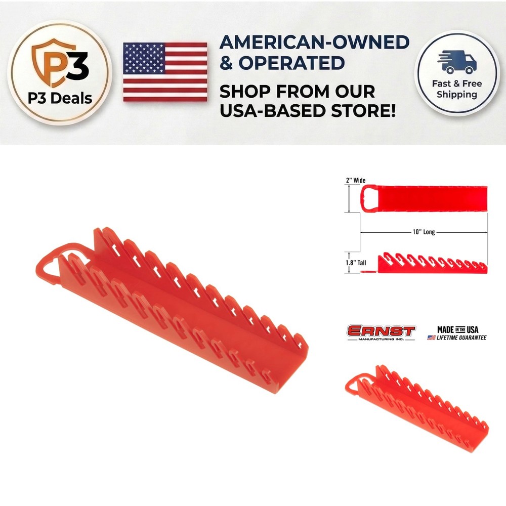 Ernst Red Stubby Wrench Organizer with Folding Handle - Ultimate Tool Storage