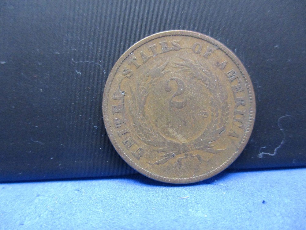 1867 2 Cent Piece. Error. Die Break thru "Date". Fine