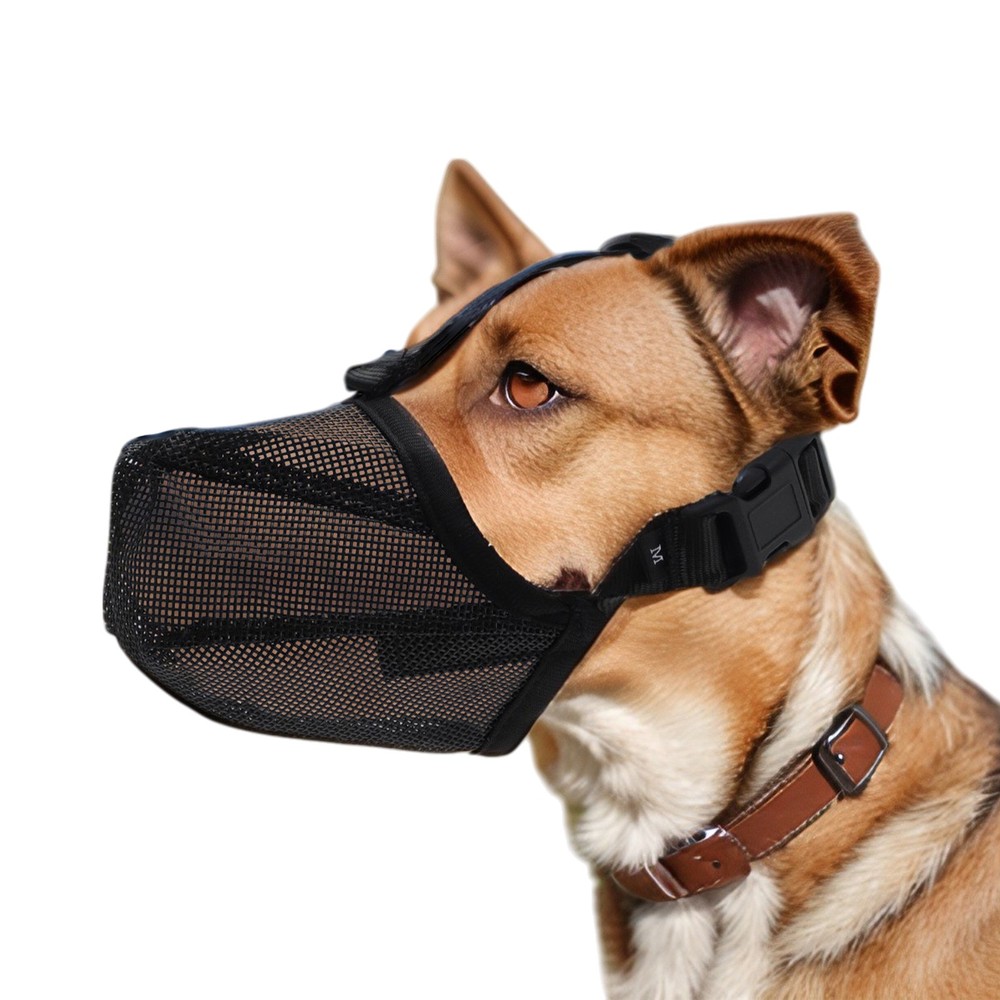 Dog Muzzle Breathable Puppy Mesh Muzzle with Adjustable Strap for Dog Black