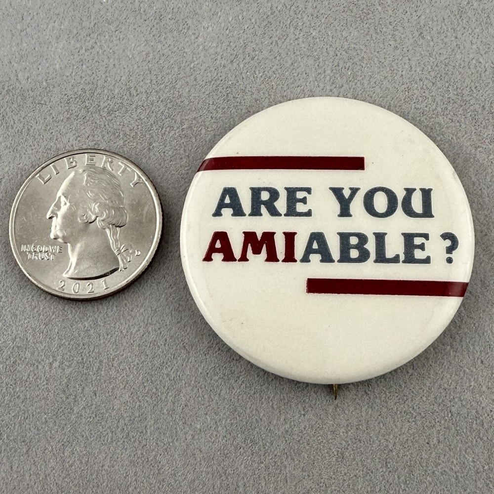Vintage Are You Amiable? Computer Software 1.75" Round Pinback Button #61232