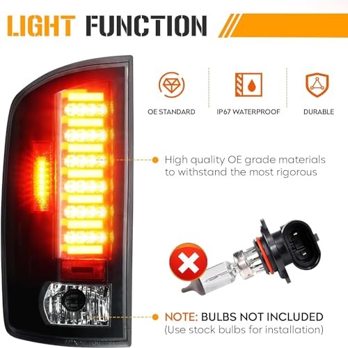 LED Tail Light Assembly Compatible with Dodge Ram Black Smoked 2002-2006 RAM