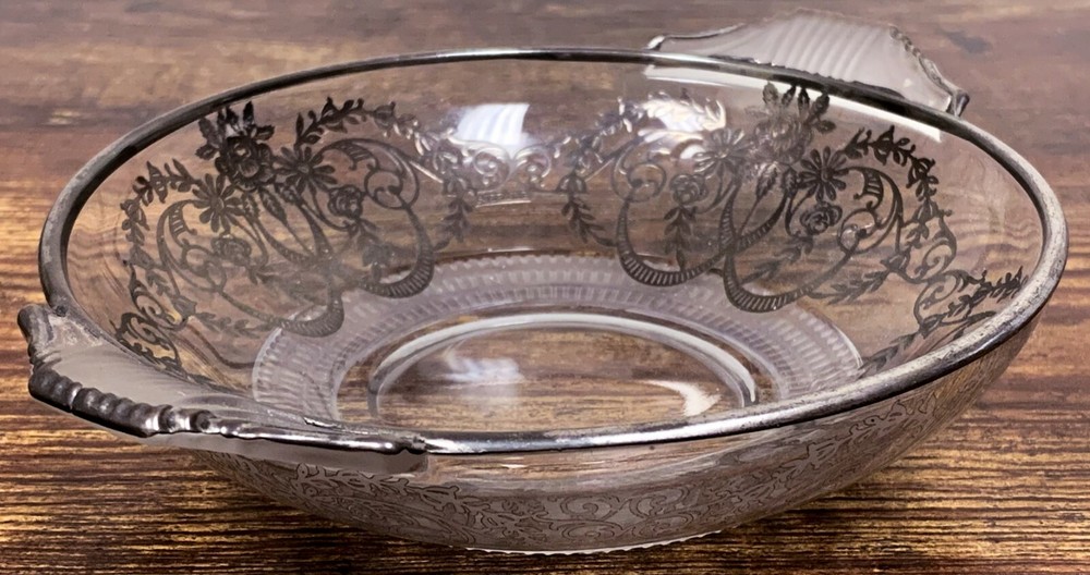 VTG Sterling Silver Overlay Handled Candy Dish 5 7/8” ! 188