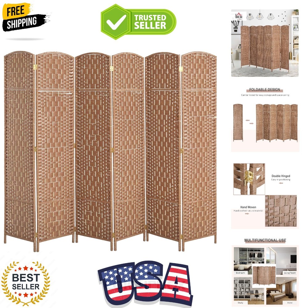 Portable 6FT Tall Wicker Weave Privacy Screen - Stylish Folding Divider