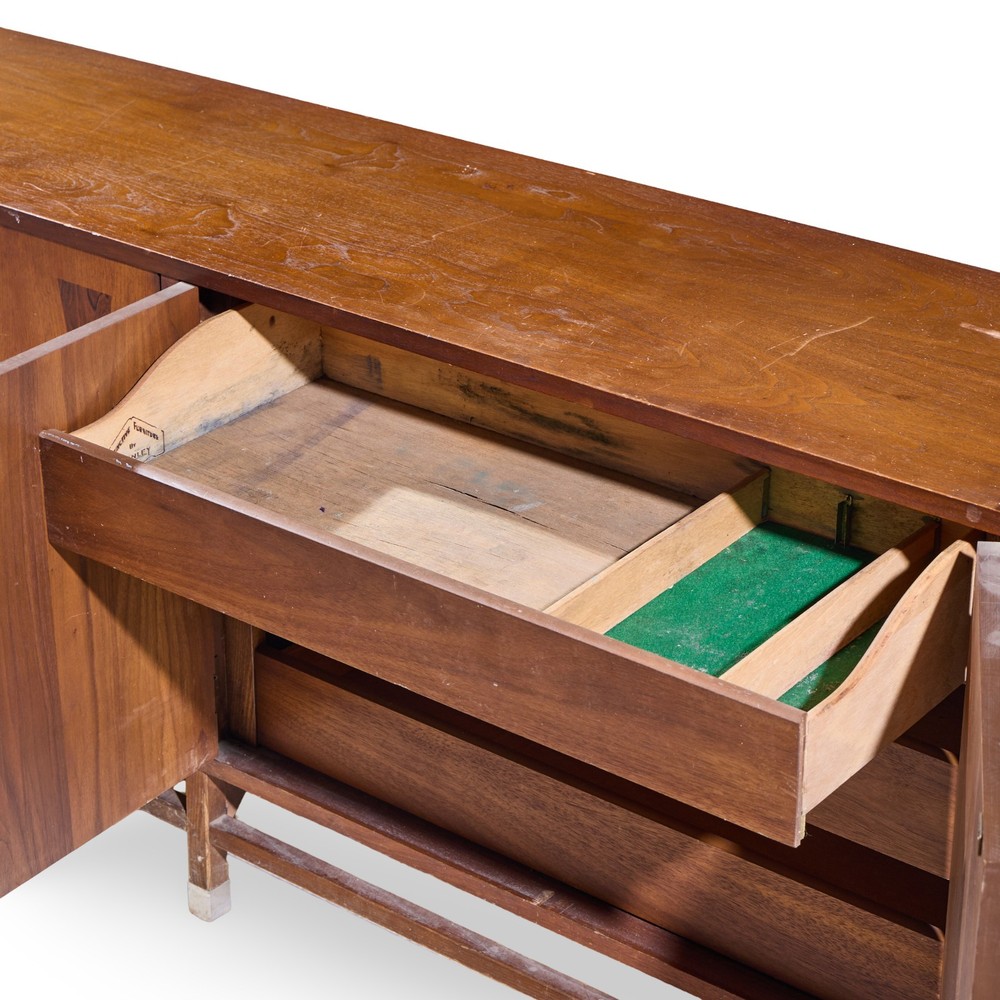 Stanley Mid Century Walnut Harlequin Credenza