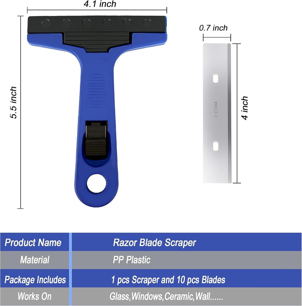 Razor Blade Scraper, 4" Scraper Tool with 10 Extra Replacement Metal Blades,...