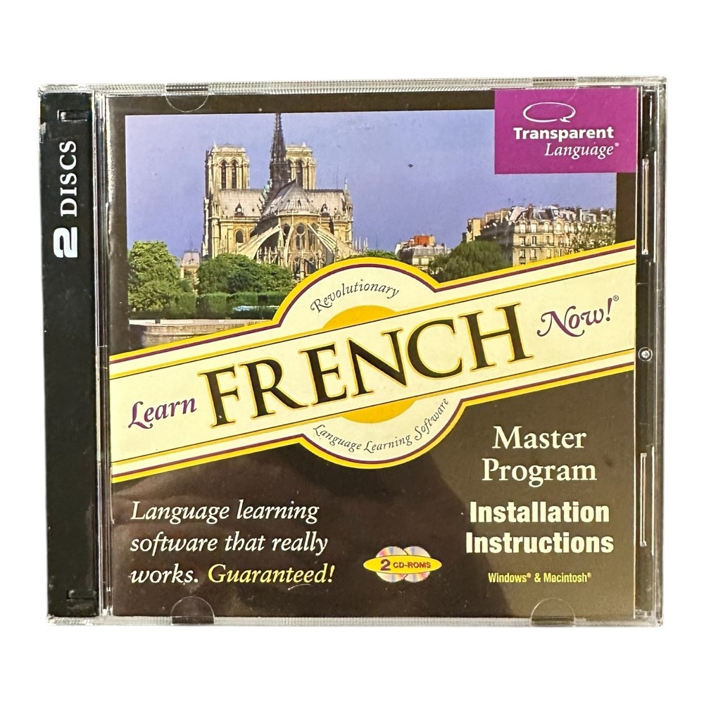 Learn French Now! – Version 7 – 2 CD‑ROM Set – Transparent Language – VG