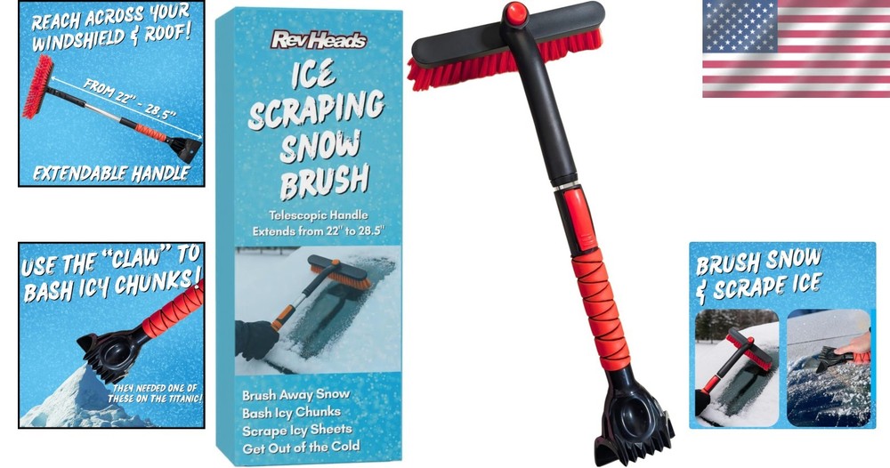 28" Extended Telescopic Ice Scraper - Brush, Chisel & Claw for Easy Ice Removal
