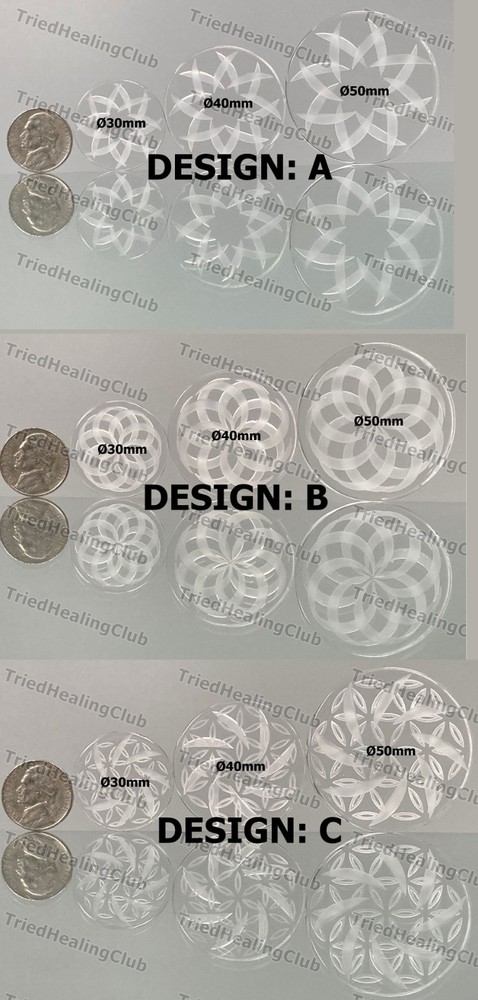 Solid Quartz Crystal Clear Glass Ball Marker w Geometric Etching Chip Coin