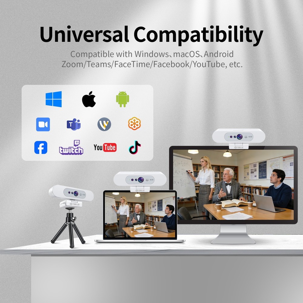 TOALLIN 4K UHD Webcam Windows Hello,Autofocus Web Camera w/ Privacy Shutter NEW