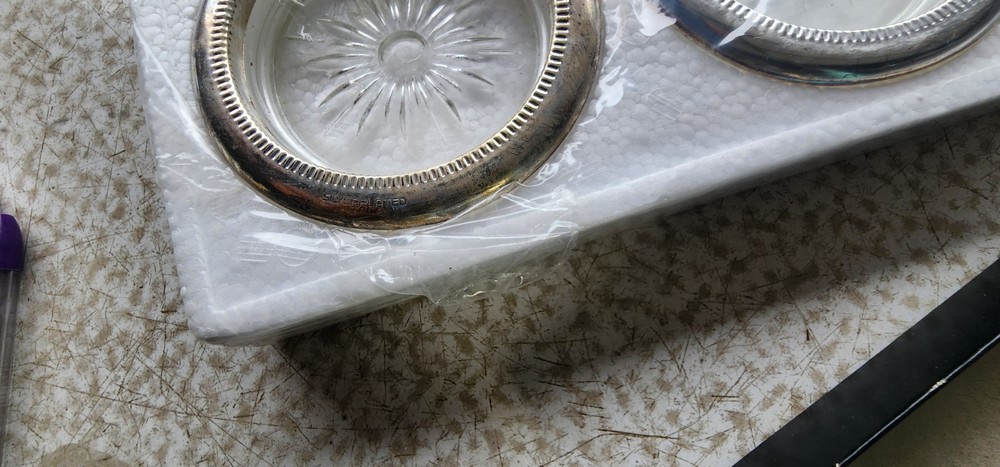 Vintage Leonard Silverplate Crystal Coasters (4)