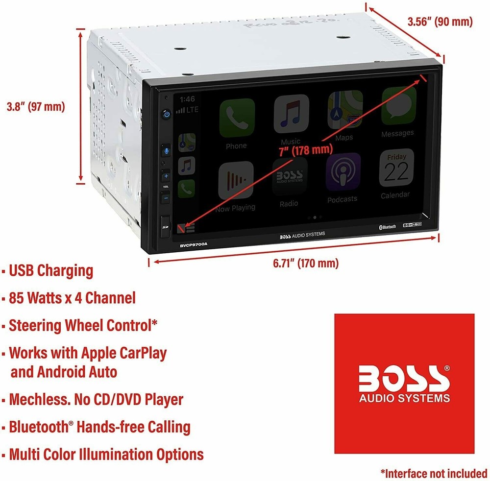 BOSS BVCP9700A Double 2 DIN 7" Car Stereo Apple Carplay Android Auto Bluetooth