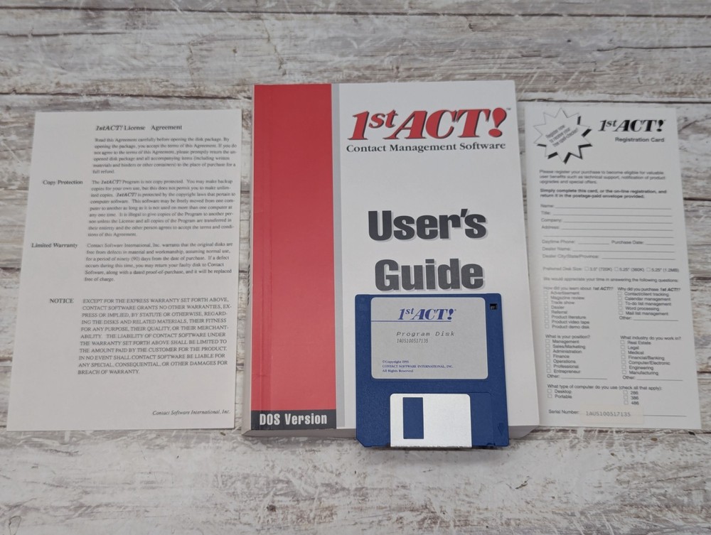 1st Act Contact Management Software Dos Version 1991  3.5 Floppy