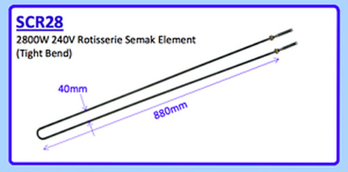 2800W 240V ROTISSERIE SEMAK ELEMENT (TIGHT BEND) SCR28