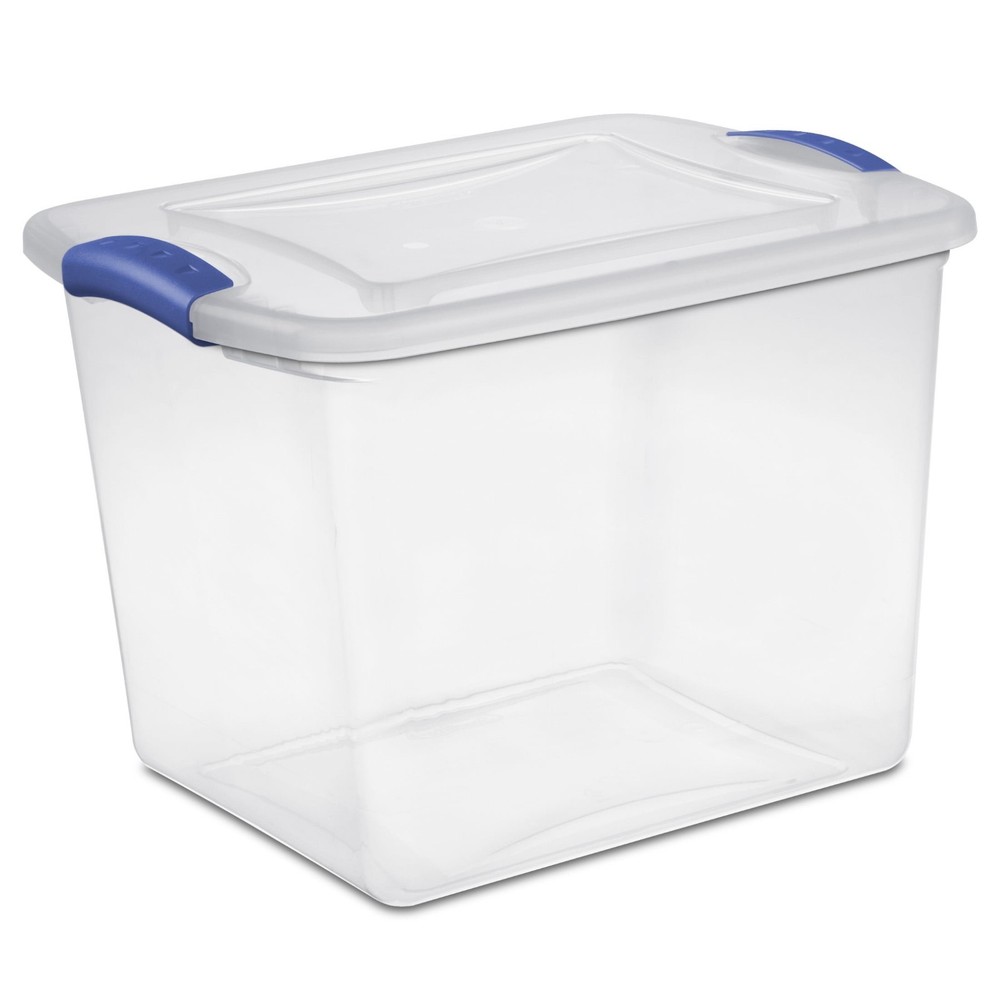 Sterilite Clear 27 Quart Latching Storage Bin with Blue Lid Plastic Container 4