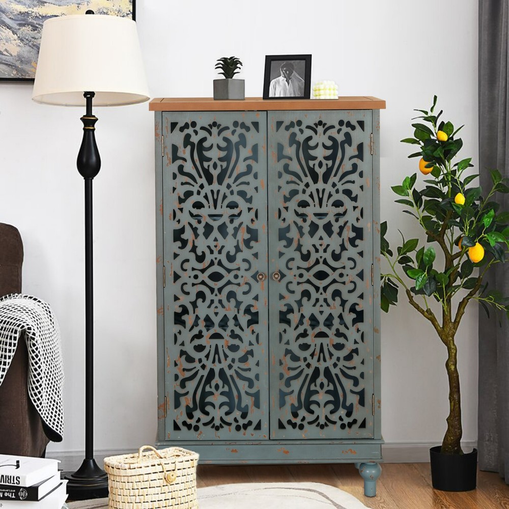 47.4" Tall Accent Distressed Cabinet Storage 2 Doors Handmade Rustic