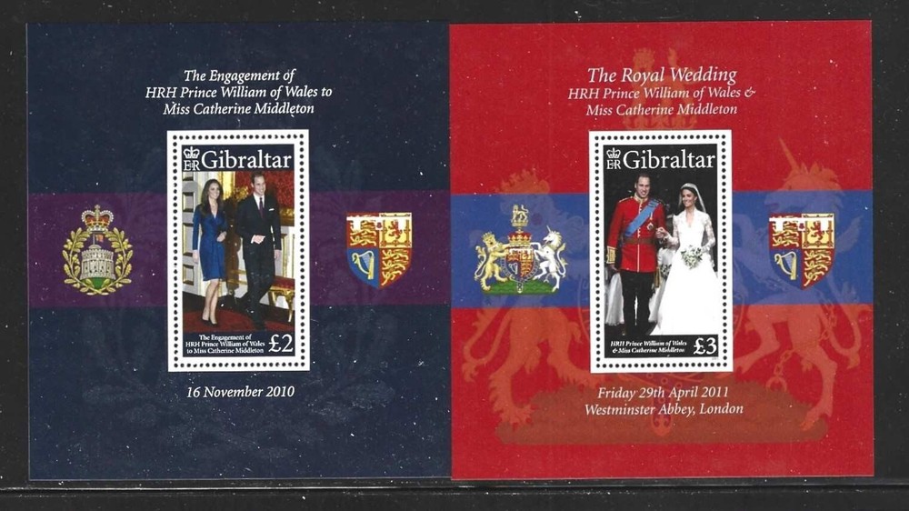 GIBRALTAR – 2010/2012 – PRINCES’ WEDDING SOUVENIR SHEETS – 2 DIFFERENT - MNH