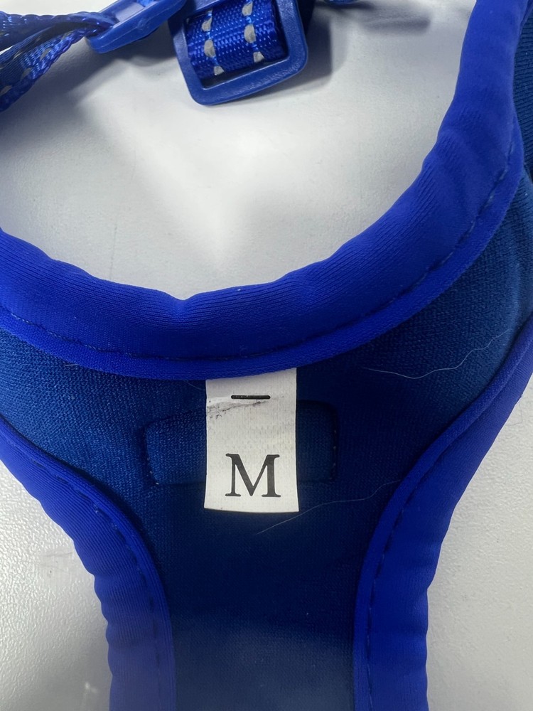 Small Nylon Dog Harness Adjustable blue ocean waves with blue leash size M