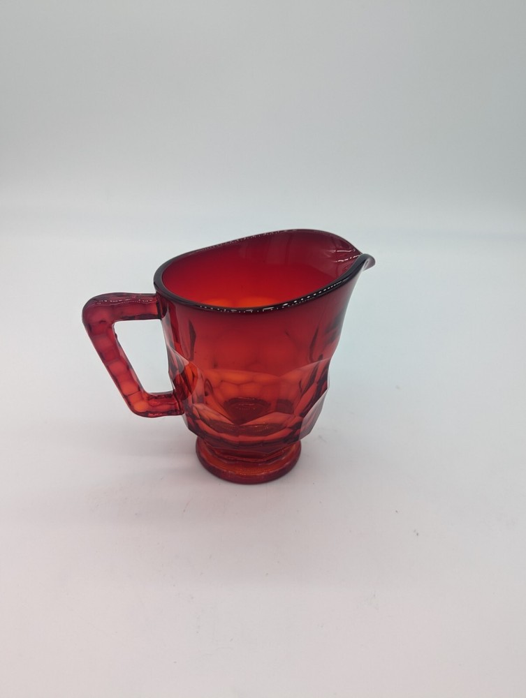Vintage Viking Glass Ruby Red Honeycomb Pattern Creamer