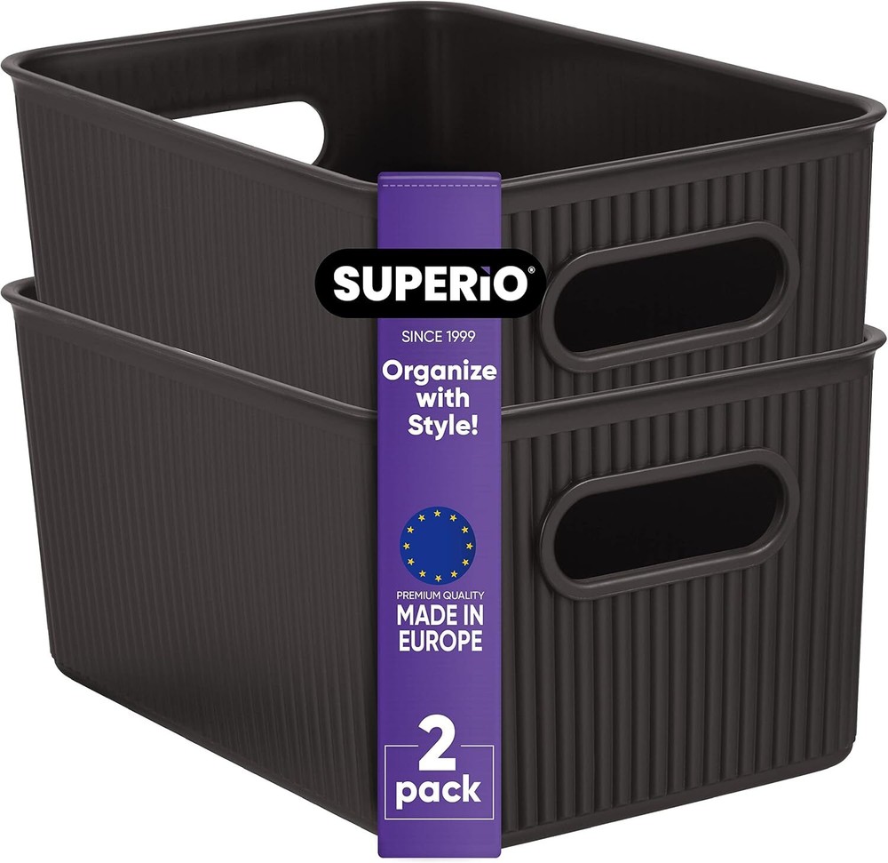 Superio 5L Small Ribbed Storage Bin- Plastic Storage Bin  (2 Pack, Brown)