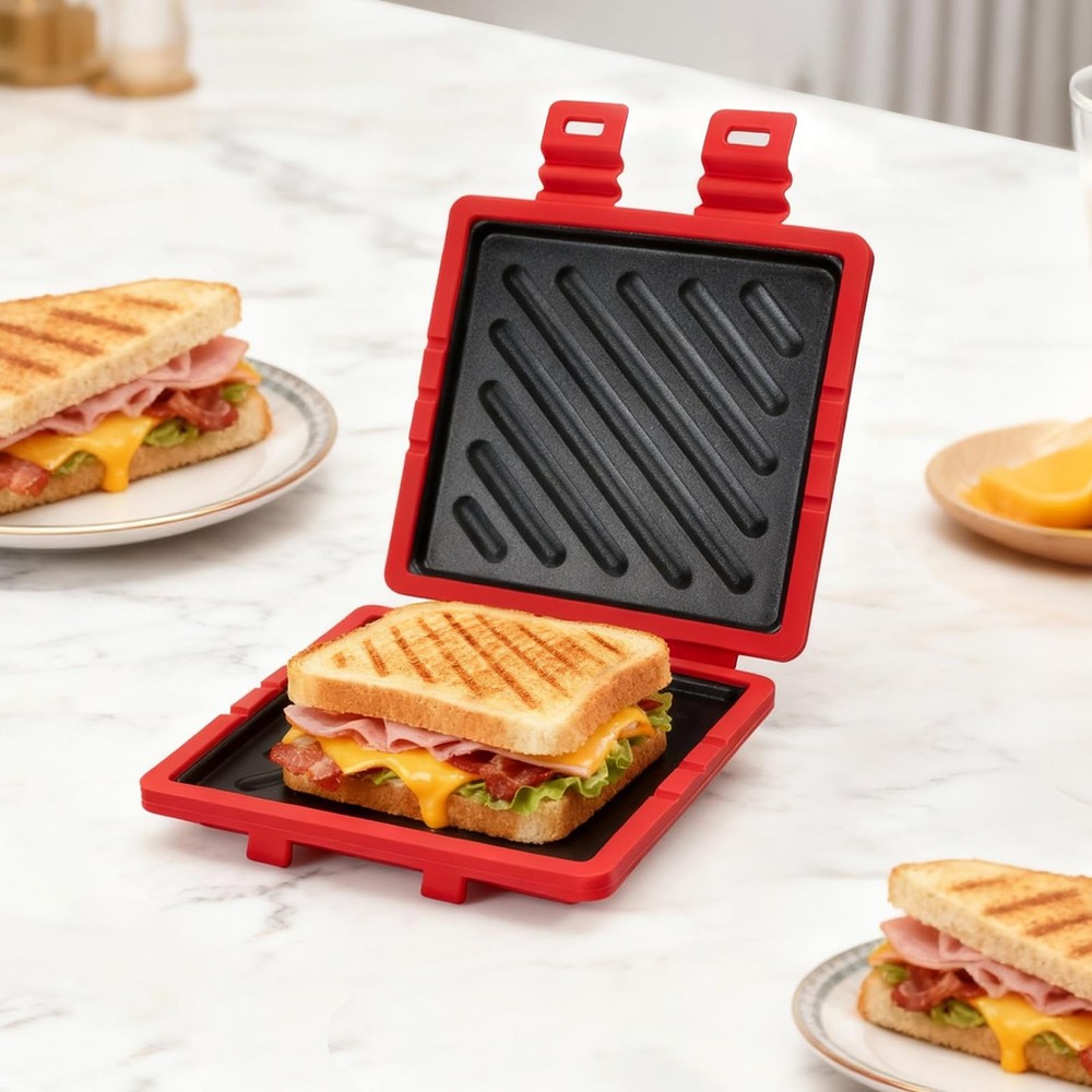 Microwave Sandwich Maker, Microwave Toaster with Adjustable Silicone Strap, R...