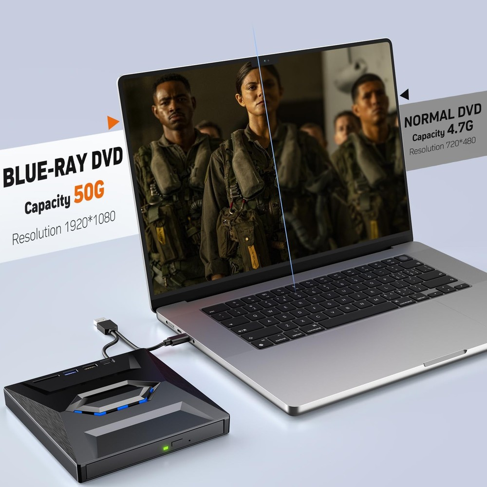 External Blu Ray Drive,Portable Bluray Player Writer Reader,CD Burner black