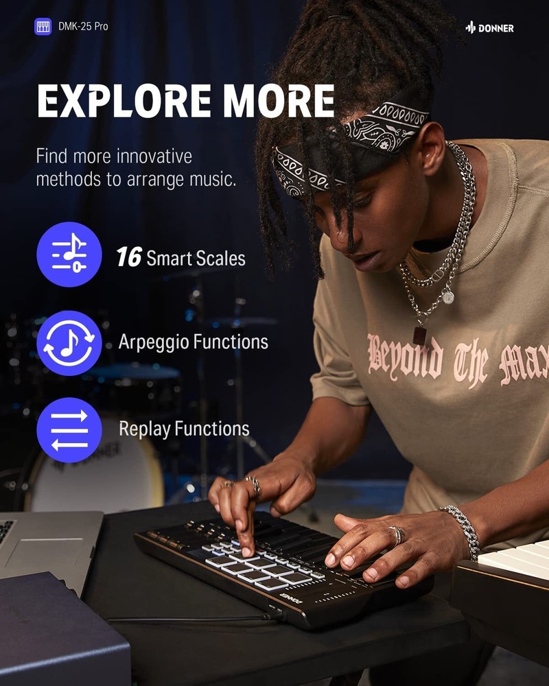 Donner USB-C MIDI Keyboard DJ Controller OLED 25Key 8Drum Pad Touch Bar | Refurb