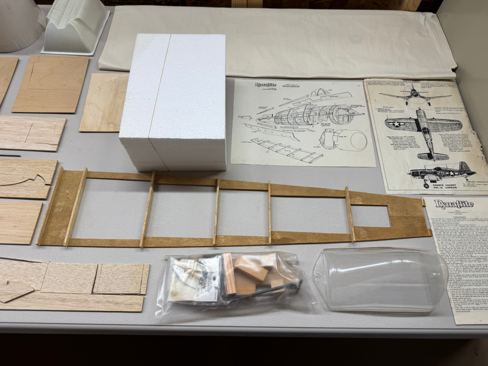 *PARTIALLY CONSTRUCTED* Dynaflite Marks Models 54" Corsair RC Airplane Kit