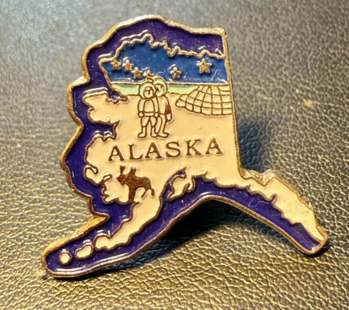 Vintage Alaska State Cloisonne Enamel Eskimo Igloo Lapel Pin Button