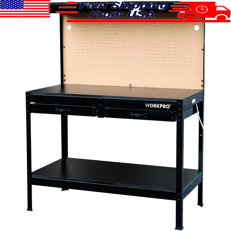 48 in Workbench Multi-Purpose Tool Organizer W/ Pegboard Storage LED Light New