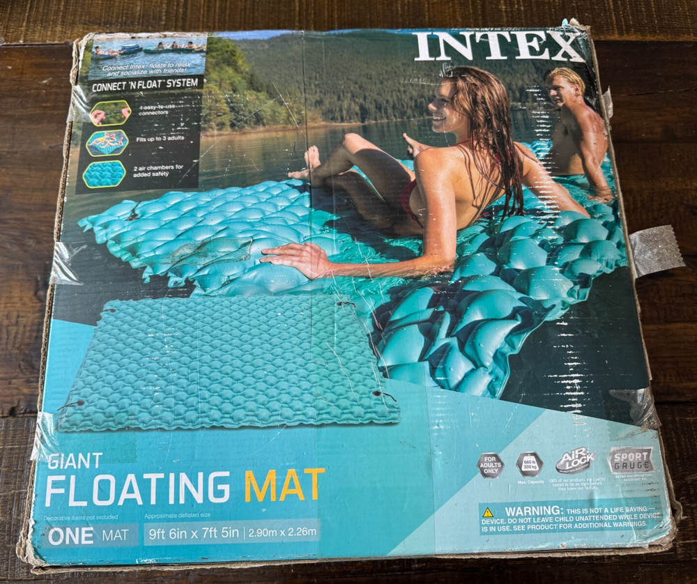 Intex Giant Floating Mat Platform Pad vinyl Attachable system teal blue