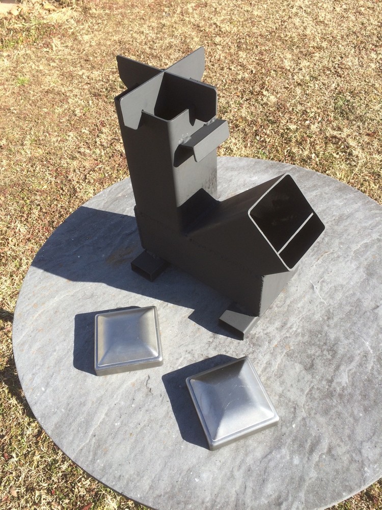 Gravity Feed Rocket Stove w/ caps by Outback Fabrications