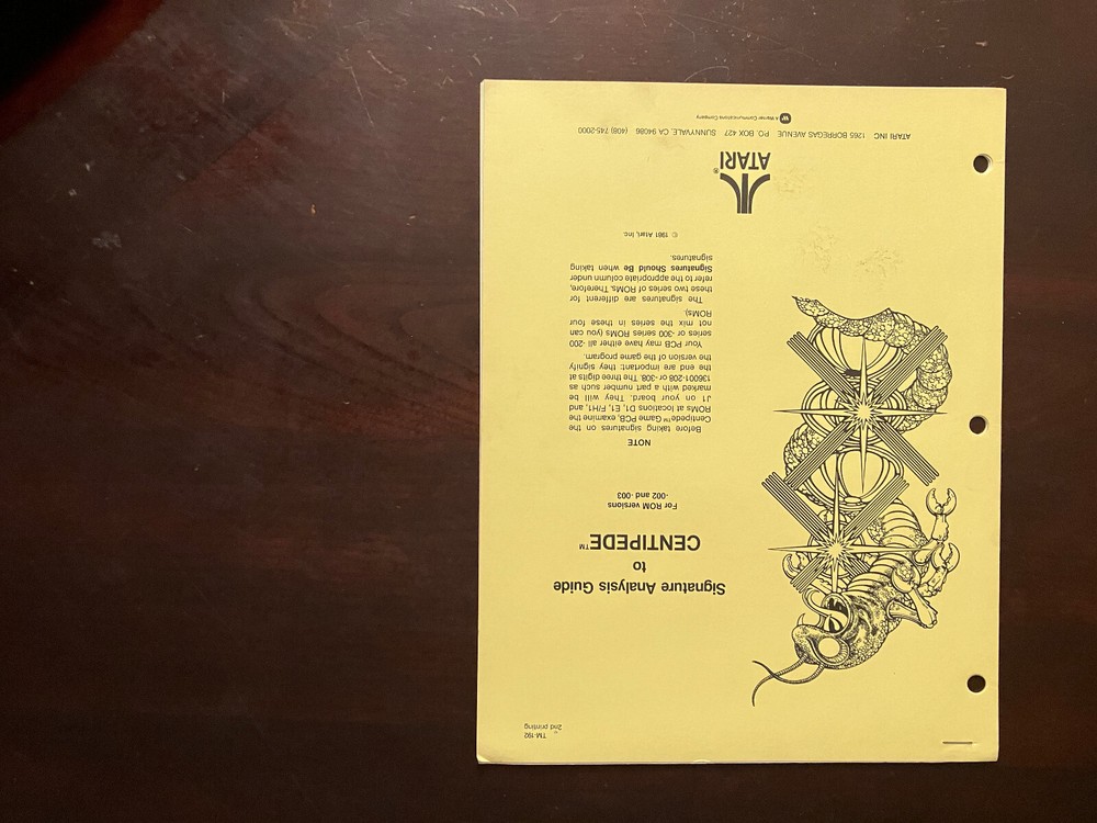 Original ATARI CENTIPEDE Arcade Operation, Service, & Maintenace Manuals - NIce!