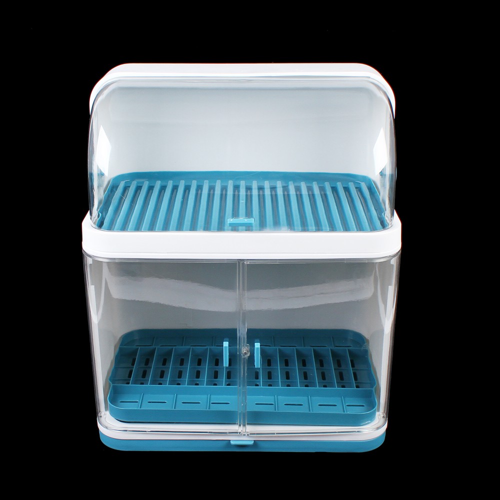 Organizer Storage Cup Holder Kitchen 2-Tier Dish Drying Rack With Lid Cover Set