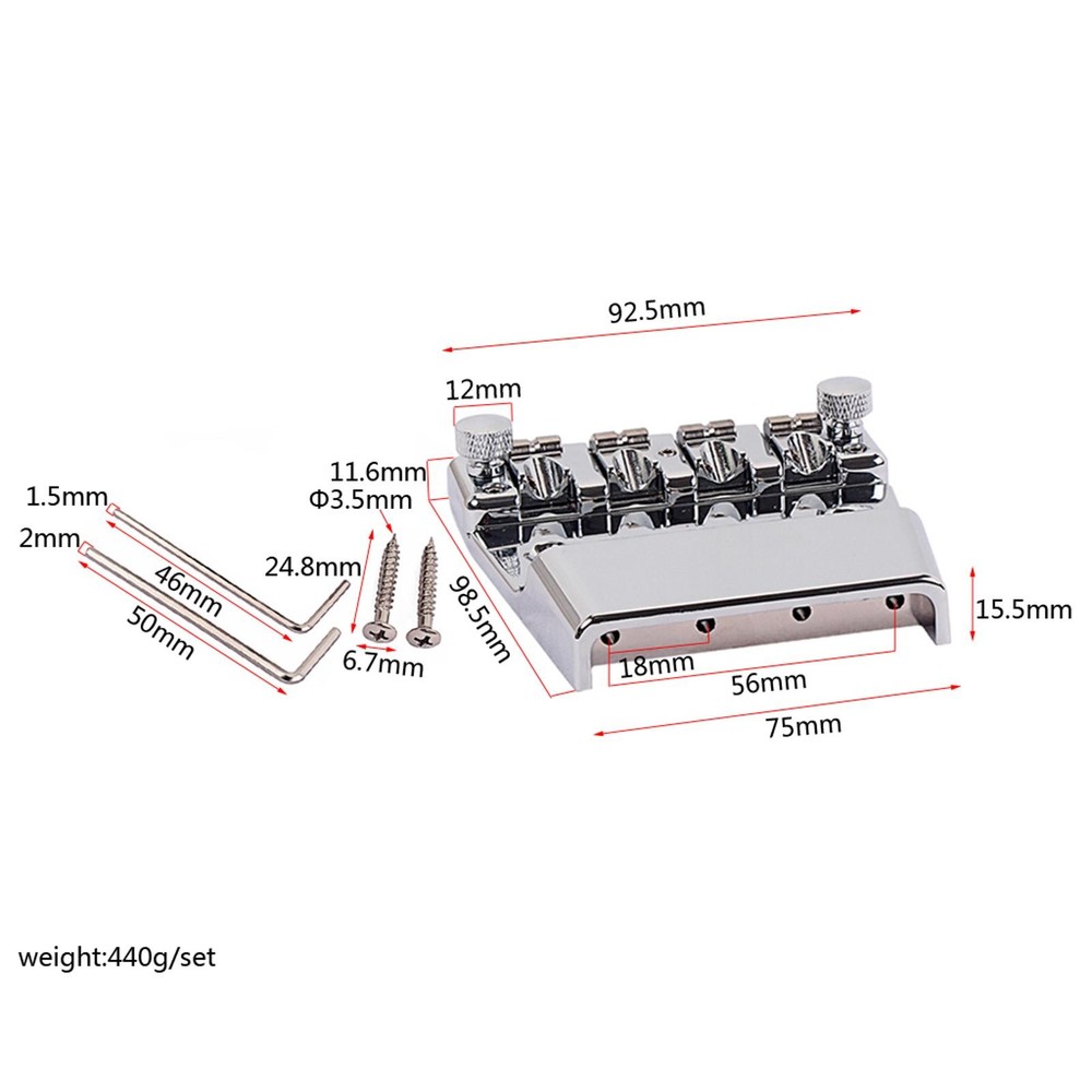 Alloy Adjustable Square Chrome Saddle Bridge for 4 String Rickenbacker Guitar