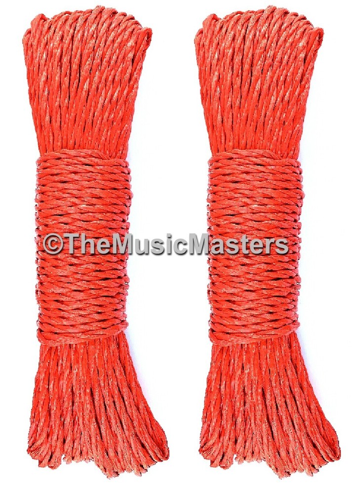 (2) Red 100ft Twisted Poly UTILITY ROPE Line Cargo Tie Down Cord Twine String