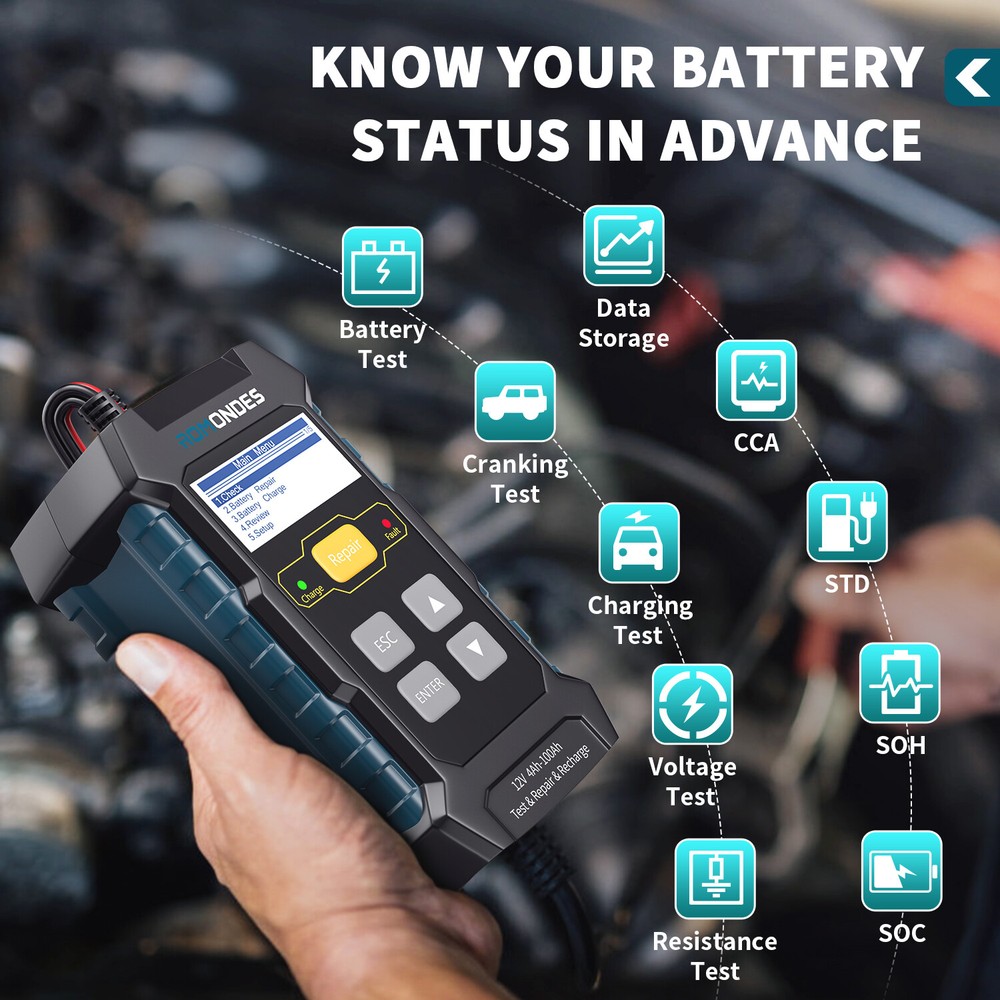 Romondes RD510 Car Battery Tester 100-2000 CCA Battery Analyzer Resistance Test