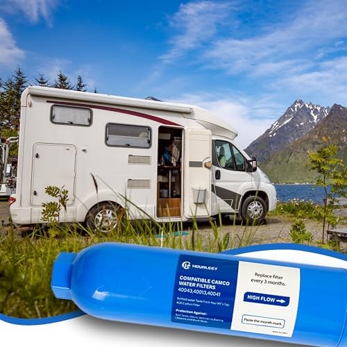 RV Inline Water Filter with 2 Flexible Hose Protector, Reduce Bad 2 Pack