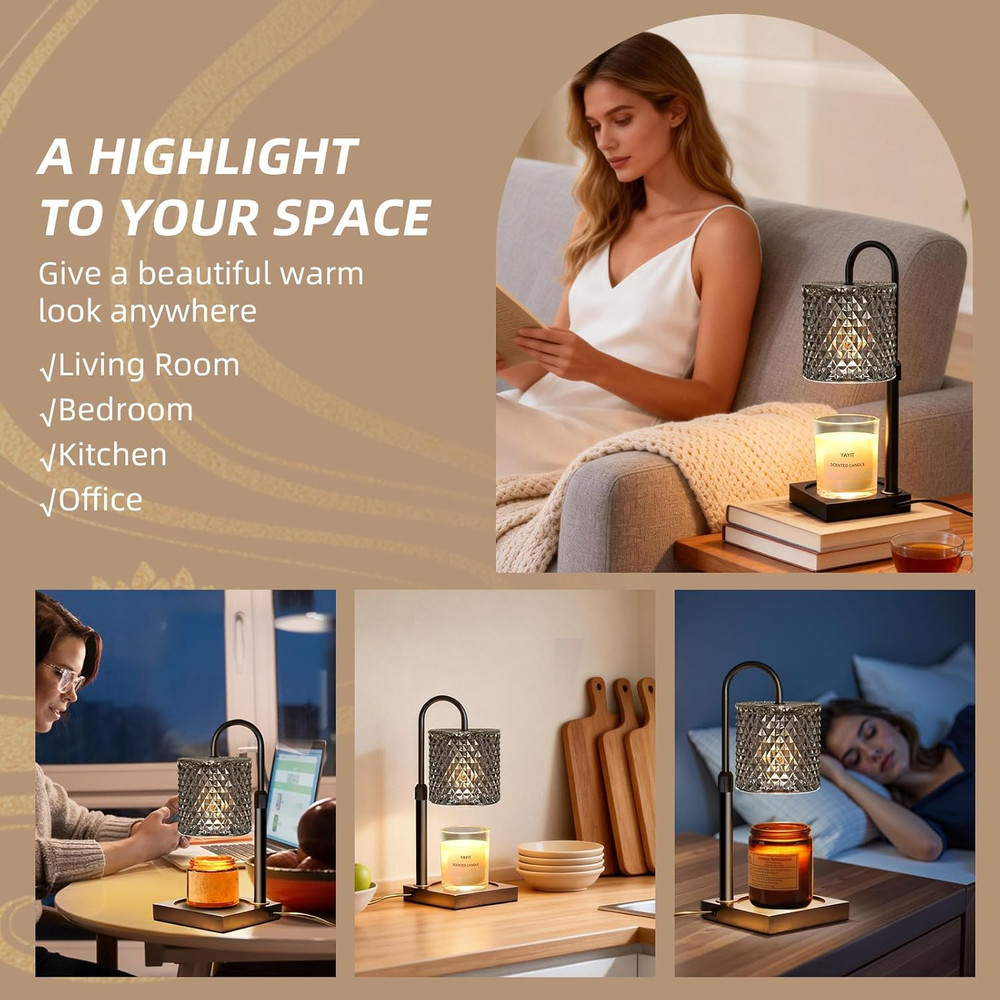 Candle Warmer Lamp with Timer Dimmer Adjustable Height, Candle Warmer with 2 ...