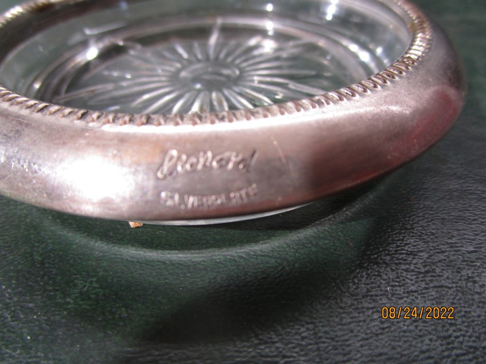Vintage Leonard Silver Plate & Glass 4" Starburst Coaster