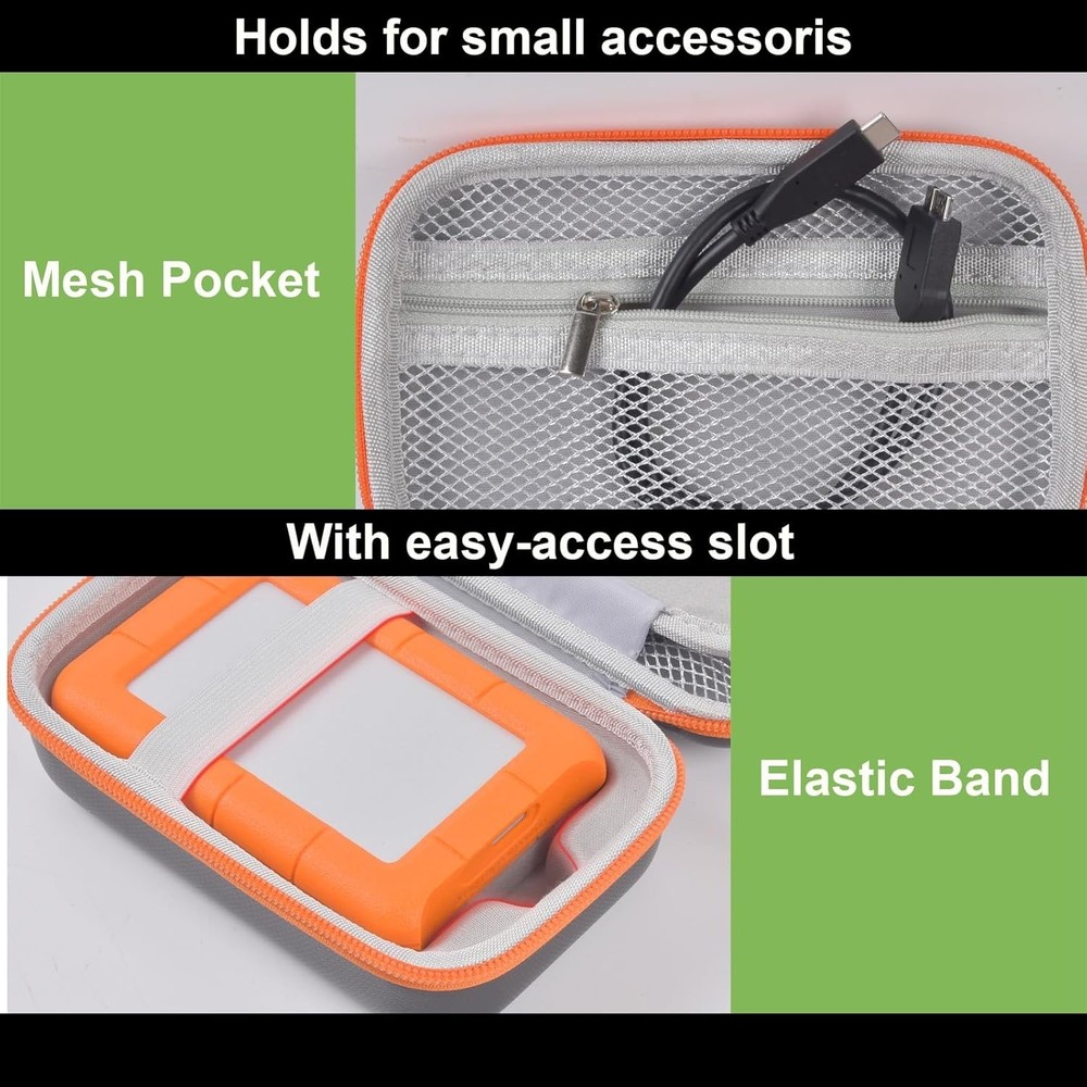 Stylish Grey Hard Case for LaCie Rugged Mini HDD - Shock & Splash Proof