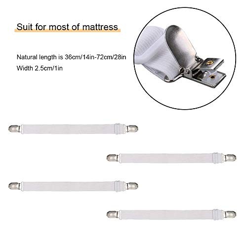 4Pcs Adjustable Bed Sheet Straps Clips, Elastic Mattress Sheet 4pcs-white