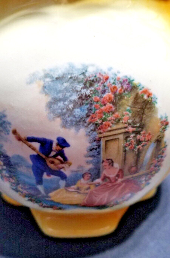Planter Ceramic Glazed and Painted "Courting Couples" Romantic Scenes.