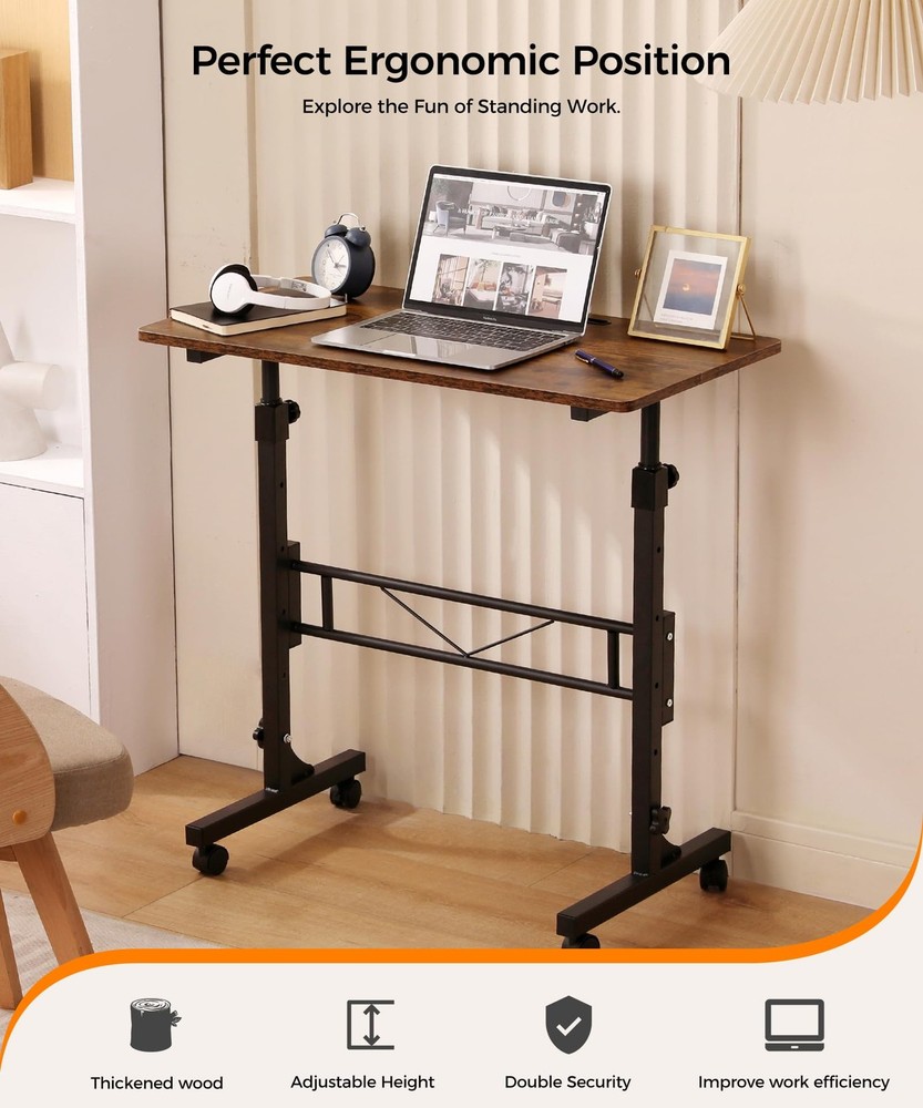 Standing Desk Adjustable Height, Mobile Stand Up Desks with Wheels Small Comp...