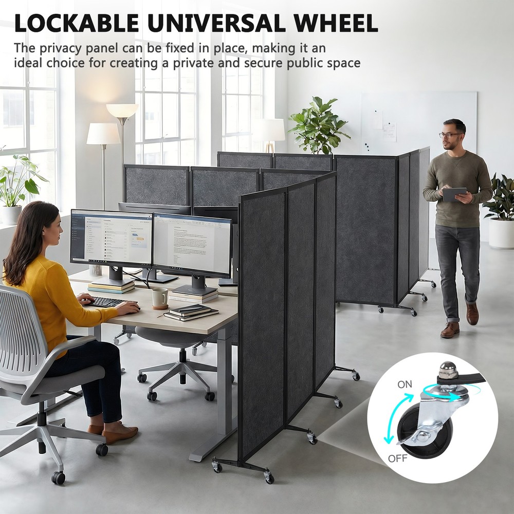 Rolling Privacy Room Divider 6 Panel Privacy Panel Partition for Home Dorm Decor