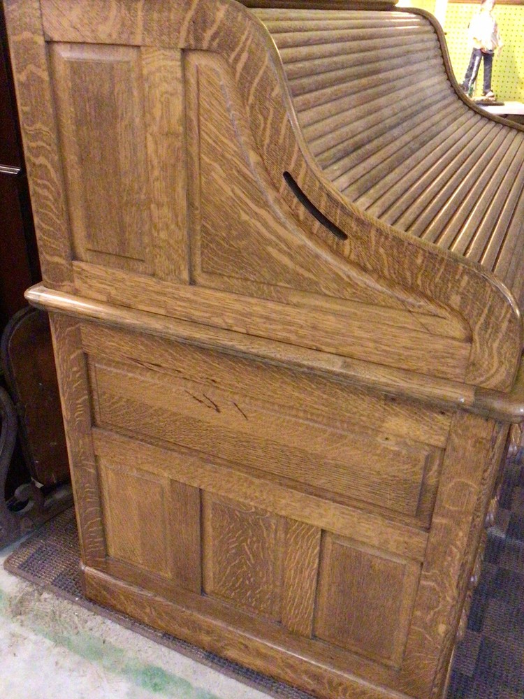Antique Oak Roll top S Curve Desk Raised Panel Sides