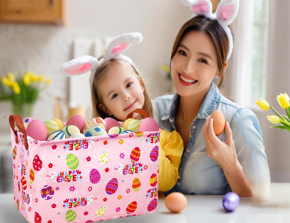 MYFLOCY Large Rectangular Easter Baskets Empty Waterproof Boy Toy Box Foldabl...