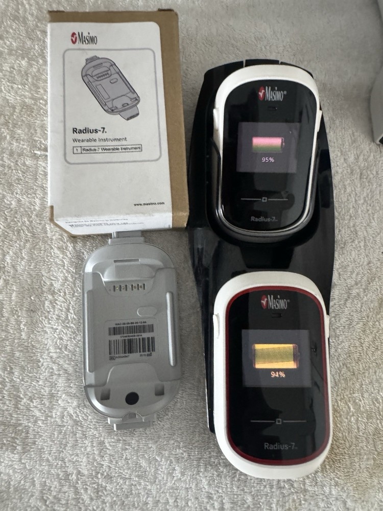 Masimo Radius-7  Two Oximeters, And One Battery Module & Charging Dock + Sensor