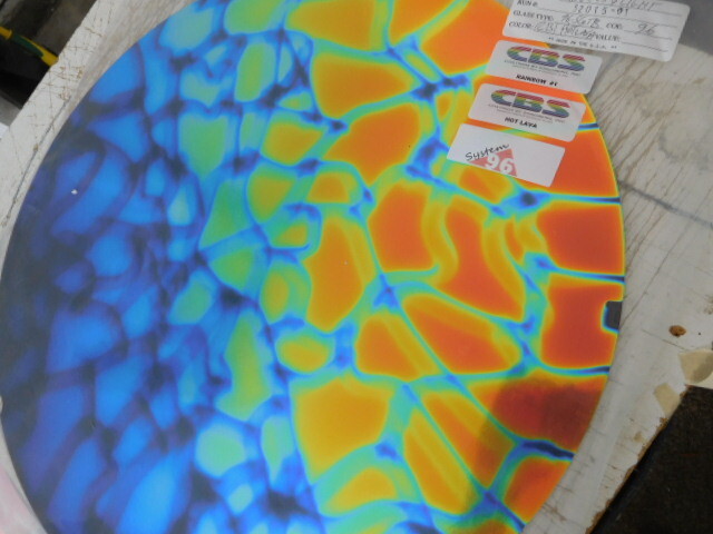 Dichroic Glass:CBS 96 COE Hot Lava Pattern on Rainbow Thin Black - 3"Sq