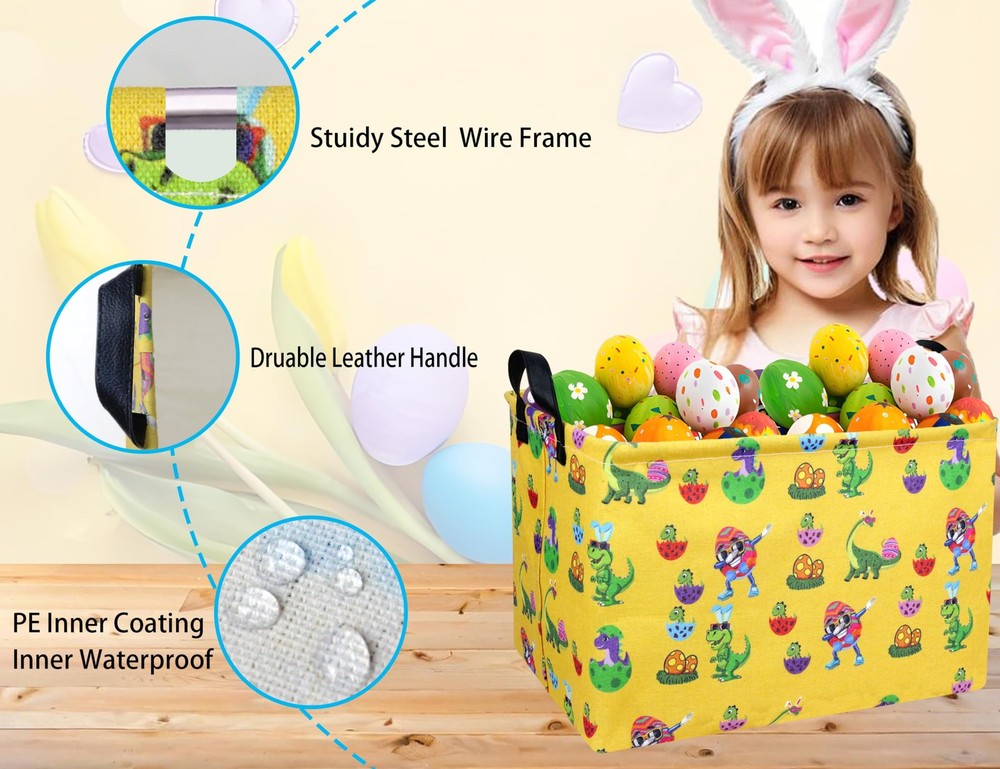 BOOHIT Rectangle Empty Easter Baskets Boy Large Toy Storage Bin Girls collaps...