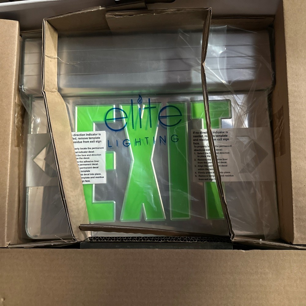 🔴Elite Lighting ELX-609-G Edge-Lit Exit Sign Single Faced Green Mirror‼️
